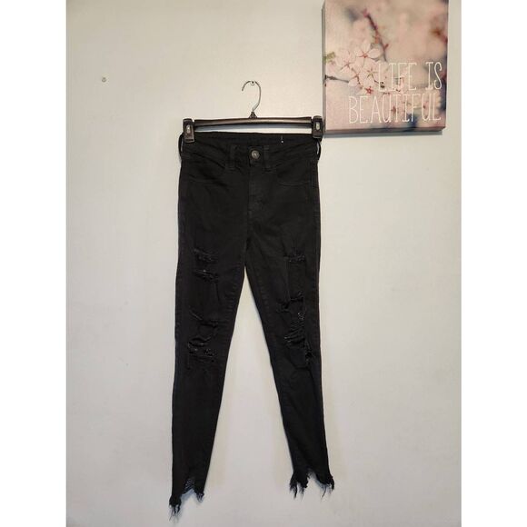 American Eagle Size 2 Regular Next Level Stretch Hi Rise Jegging Crop Black - Picture 1 of 5